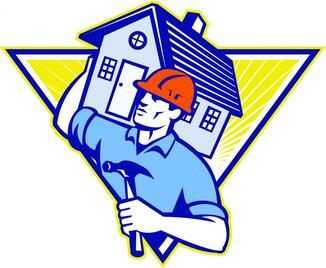 Building worker carrying house on shoulder as a sign of protection