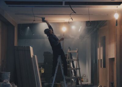 Plasterer prPlasterer preparing a ceiling for finishingeparing a ceiling for finishing